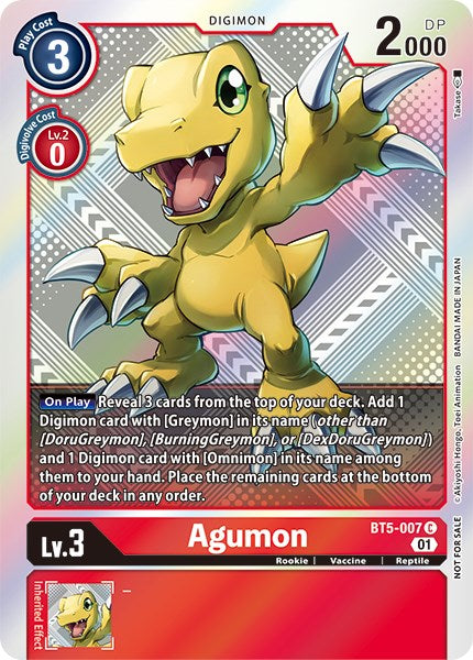 Agumon [BT5-007] (New Awakening Pre-Release Tournament Winner Card) [New Awakening Pre-Release Promos] For Discount