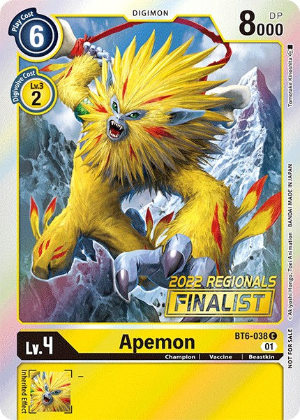 Apemon [BT6-038] (2022 Championship Online Regional) (Online Finalist) [Double Diamond Promos] Online Sale